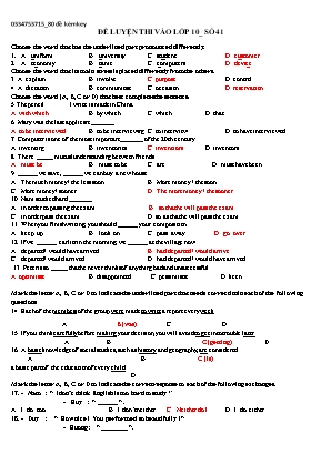 Đề luyện thi vào Lớp 10 môn Tiếng Anh - Đề số 41 (Kèm đáp án)